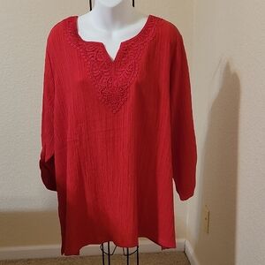 Allison Daley Dark Coral Tunic with Embroidered And Gem Detail. Sz 2X NWT